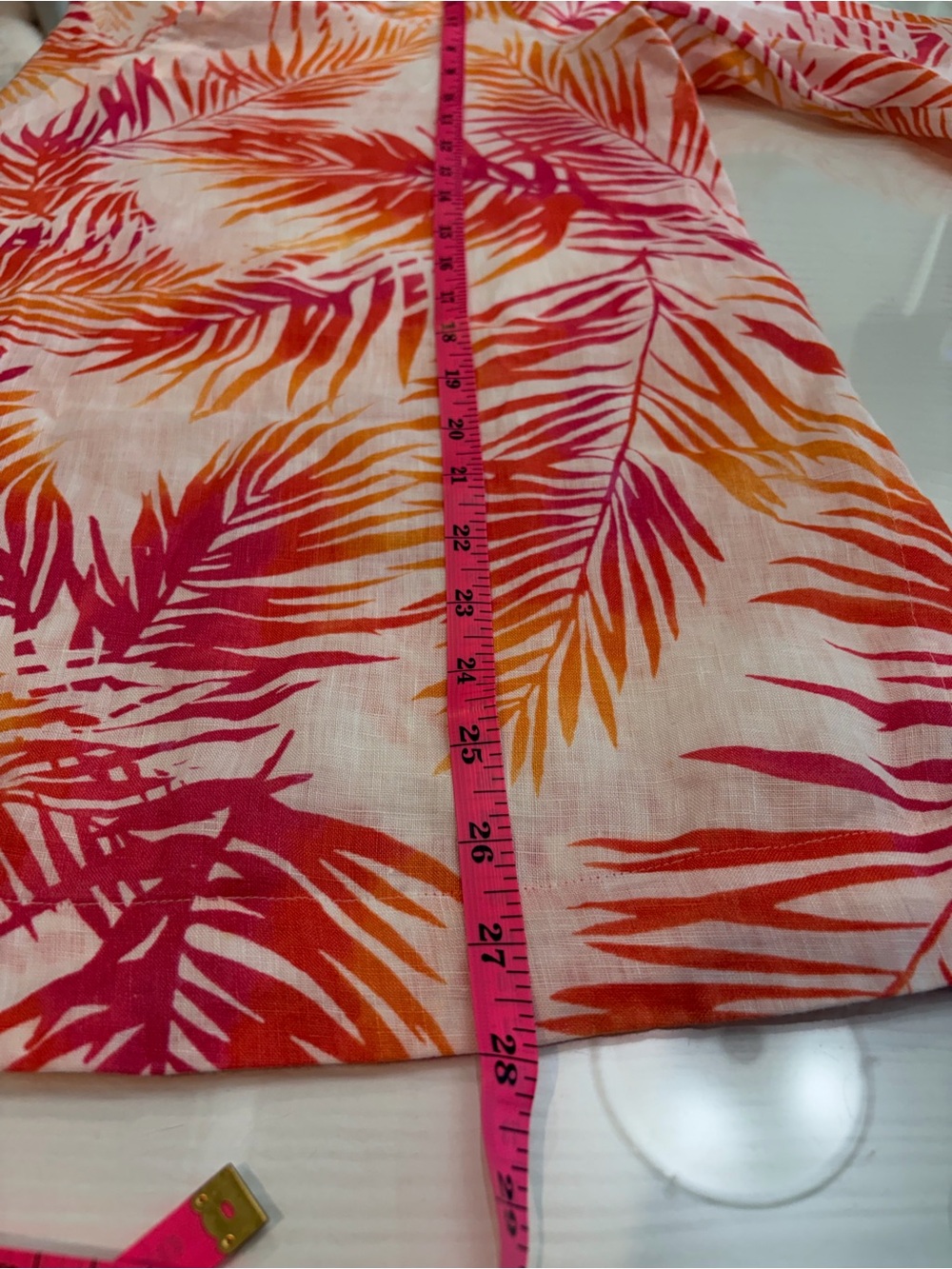 J. Jill 100% Linen Tropical Palm Print Tunic Top Medium Pink Orange White - Picture 8 of 10